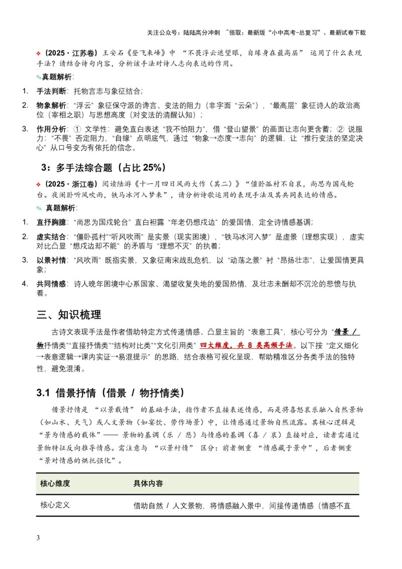 2026年全国中考语文一轮复习讲义：古诗文阅读之表现手法（全国适用）（含答案解析）_02中考总复习（2026版更新中）_01-语文-中考总复习_2026年中考复习（更新中）