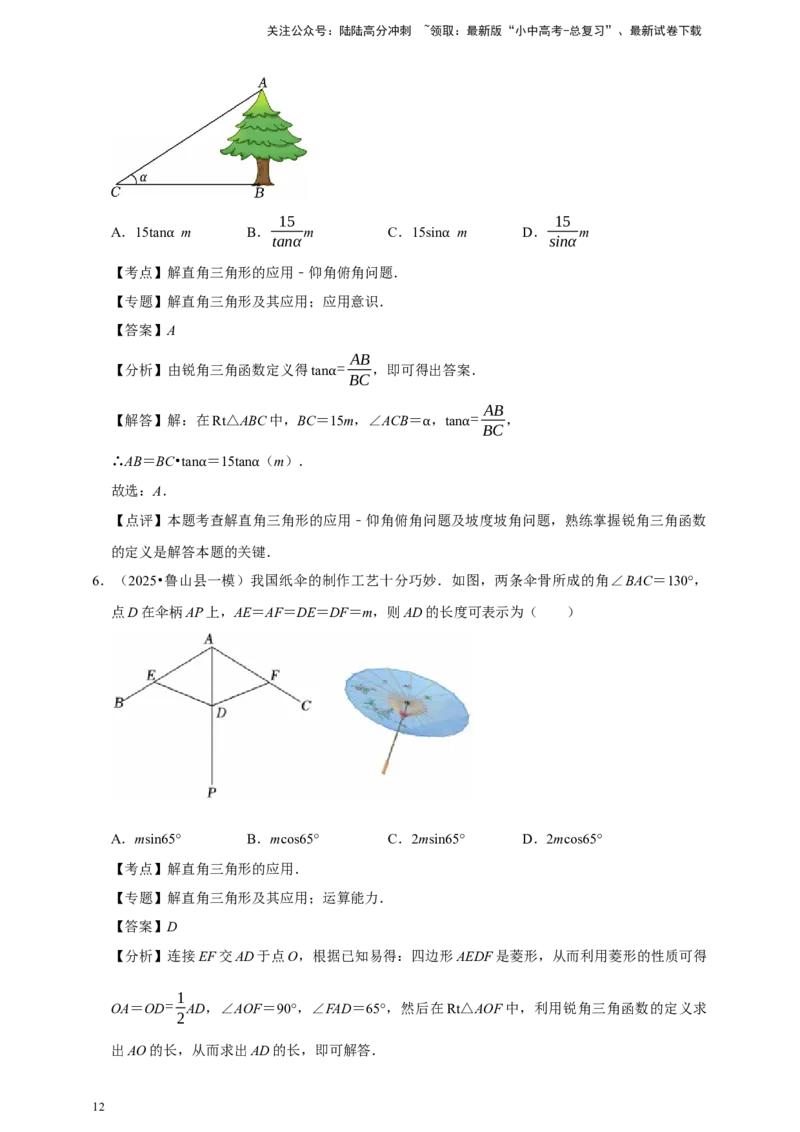 2026年中考数学一轮复习锐角三角函数（含解析）_02中考总复习（2026版更新中）_02-数学-中考总复习_2026年中考复习（更新中）_中考备考2026年中考数学一轮复习专题训练