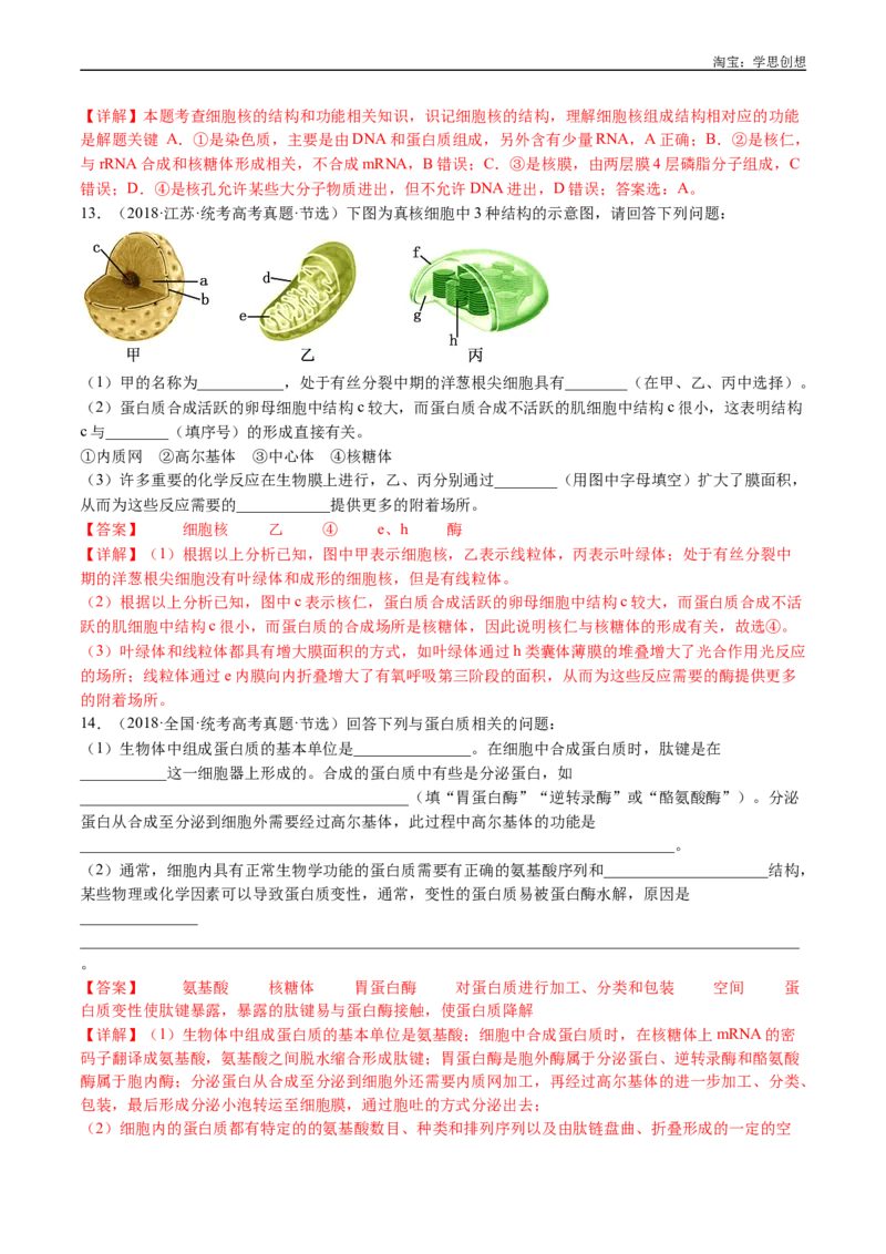 专题02细胞的结构和功能-好题汇编十年（2015-2024）高考生物真题分类汇编（全国通用）（解析版）_生物真题汇总_十年（2014-2024）高考生物真题分项汇编（全国通用）