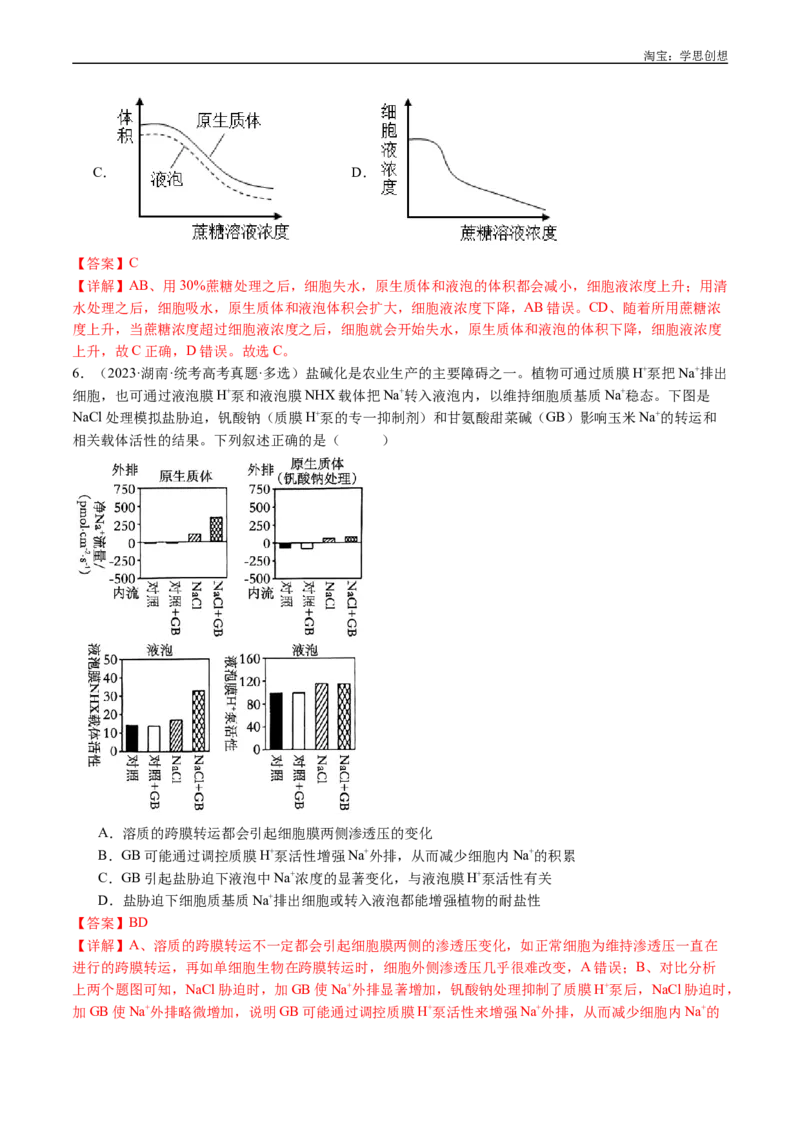 专题03物质运输-好题汇编十年（2015-2024）高考生物真题分类汇编（全国通用）（解析版）_生物真题汇总_十年（2014-2024）高考生物真题分项汇编（全国通用）