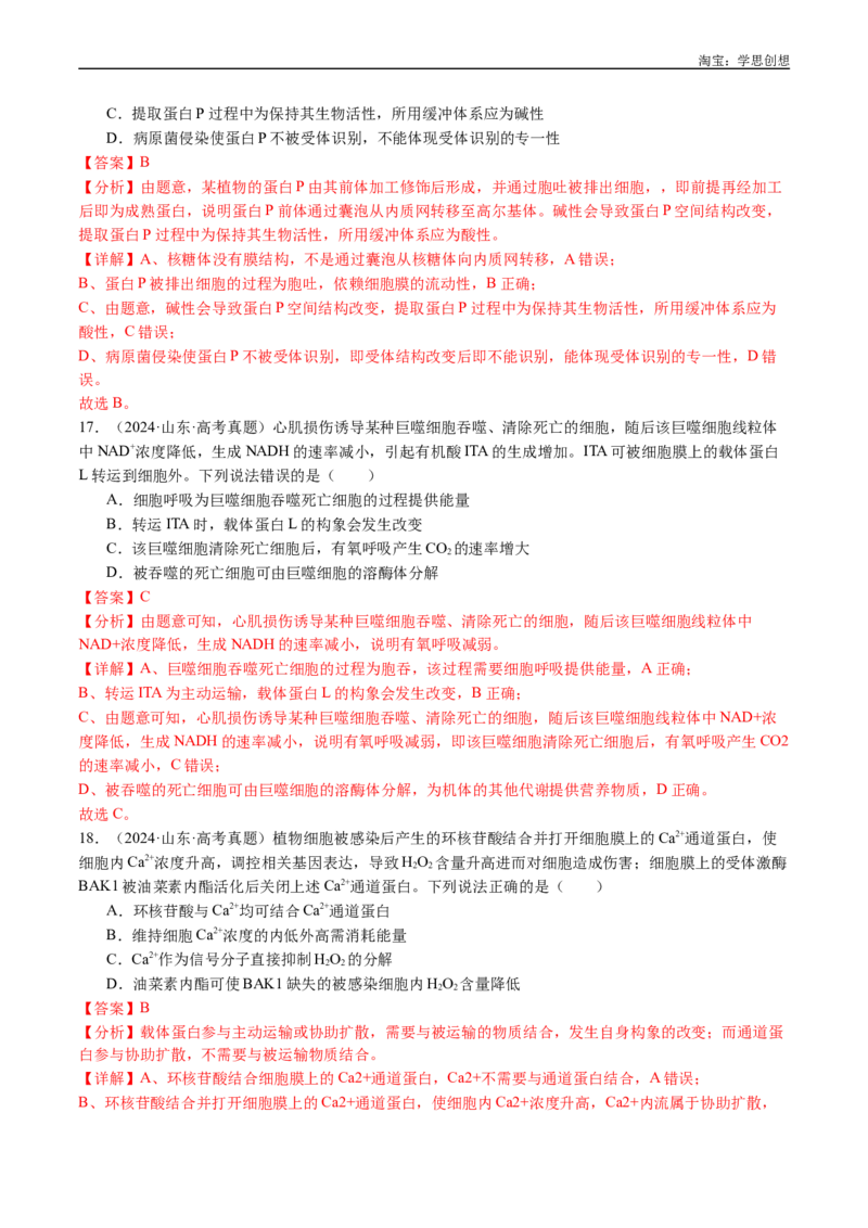专题03物质运输-好题汇编十年（2015-2024）高考生物真题分类汇编（全国通用）（解析版）_生物真题汇总_十年（2014-2024）高考生物真题分项汇编（全国通用）