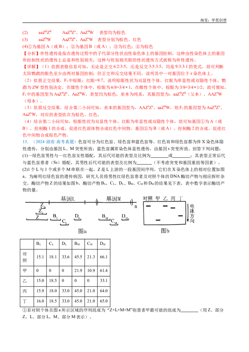 专题13伴性遗传和人类遗传病-好题汇编十年（2015-2024）高考生物真题分类汇编（全国通用）（解析版）_生物真题汇总_十年（2014-2024）高考生物真题分项汇编（全国通用）