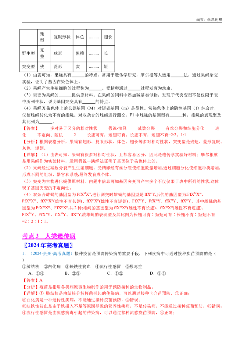 专题13伴性遗传和人类遗传病-好题汇编十年（2015-2024）高考生物真题分类汇编（全国通用）（解析版）_生物真题汇总_十年（2014-2024）高考生物真题分项汇编（全国通用）