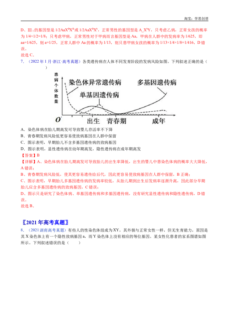 专题13伴性遗传和人类遗传病-好题汇编十年（2015-2024）高考生物真题分类汇编（全国通用）（解析版）_生物真题汇总_十年（2014-2024）高考生物真题分项汇编（全国通用）