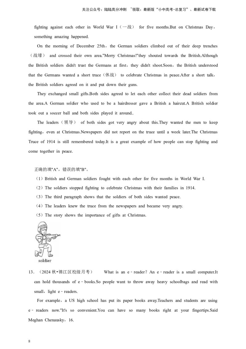 2026年中考英语一轮复习阅读判断（含答案解析）_02中考总复习（2026版更新中）_03-英语-中考总复习_2026年中考复习（更新中）_备考2026年中考英语一轮复习卷-语法+题型（原卷版+解析版）