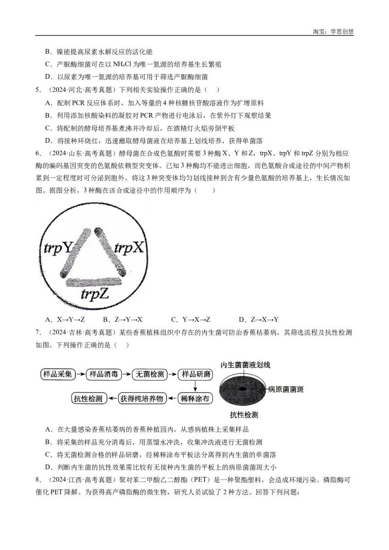 专题23发酵工程-好题汇编十年（2015-2024）高考生物真题分类汇编（全国通用）（原卷版）_生物真题汇总_十年（2014-2024）高考生物真题分项汇编（全国通用）