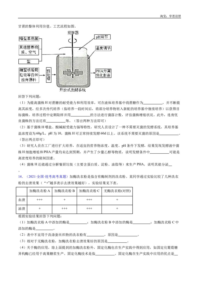 专题23发酵工程-好题汇编十年（2015-2024）高考生物真题分类汇编（全国通用）（原卷版）_生物真题汇总_十年（2014-2024）高考生物真题分项汇编（全国通用）