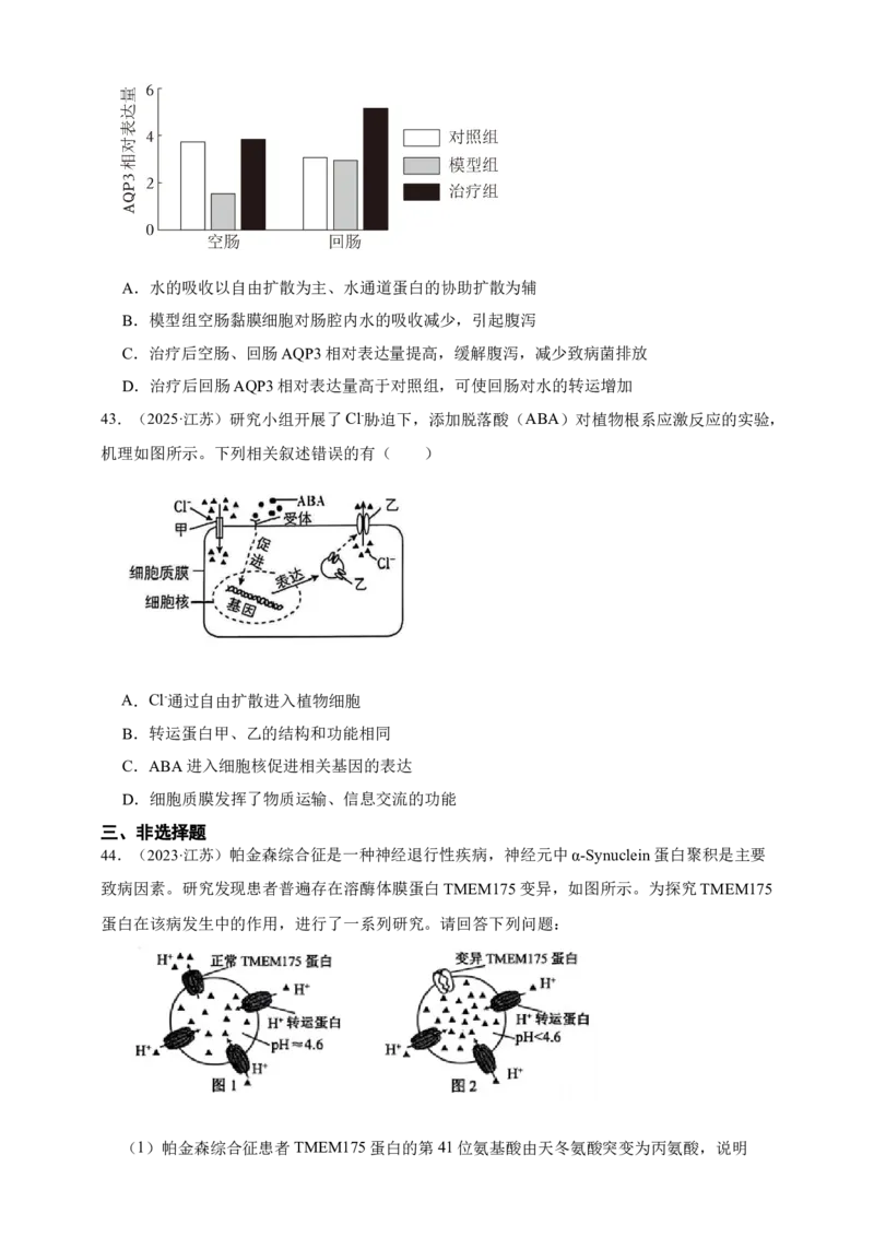 专题03物质进出细胞_生物真题汇总_&radic;近三年（2023-2025）高考生物真题分专项精编_真题分专项汇编