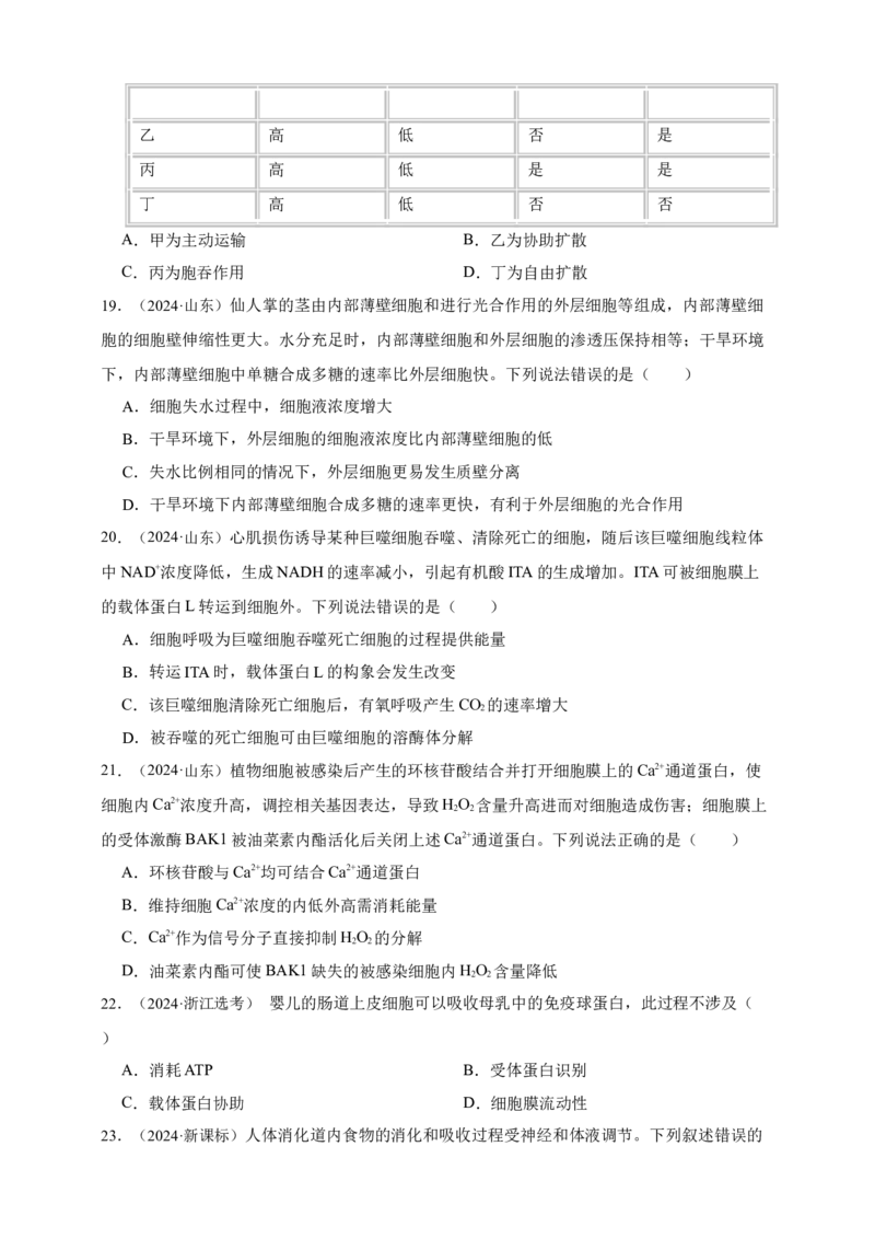 专题03物质进出细胞_生物真题汇总_&radic;近三年（2023-2025）高考生物真题分专项精编_真题分专项汇编