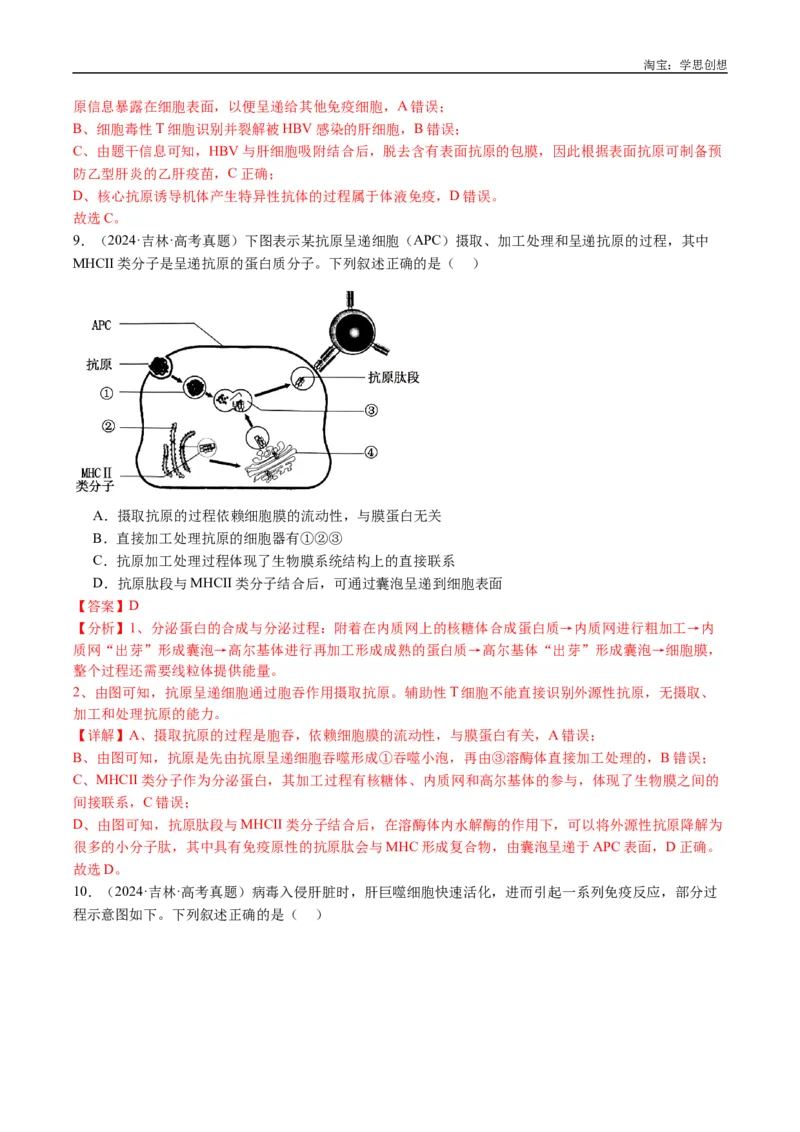 专题19免疫调节-好题汇编十年（2015-2024）高考生物真题分类汇编（全国通用）（解析版）_生物真题汇总_十年（2014-2024）高考生物真题分项汇编（全国通用）