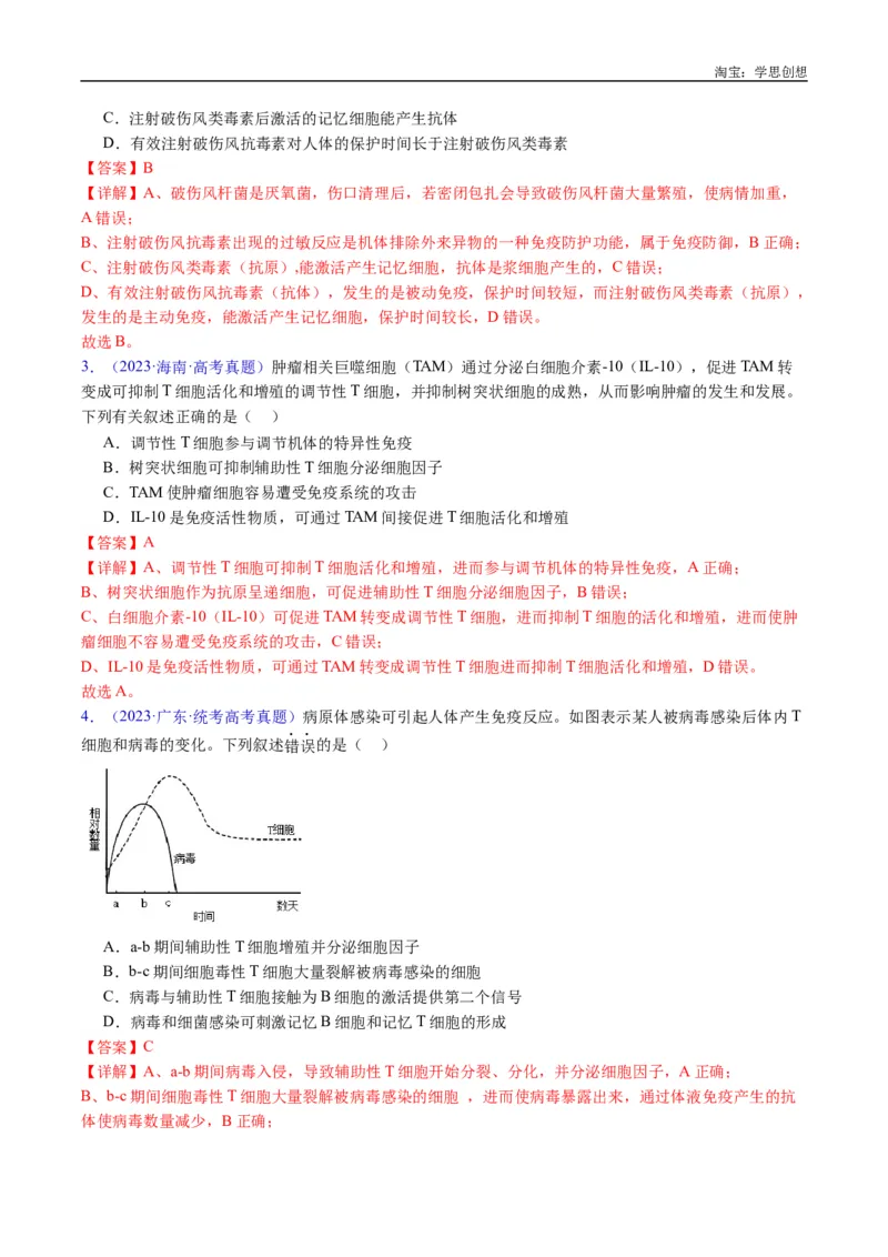 专题19免疫调节-好题汇编十年（2015-2024）高考生物真题分类汇编（全国通用）（解析版）_生物真题汇总_十年（2014-2024）高考生物真题分项汇编（全国通用）