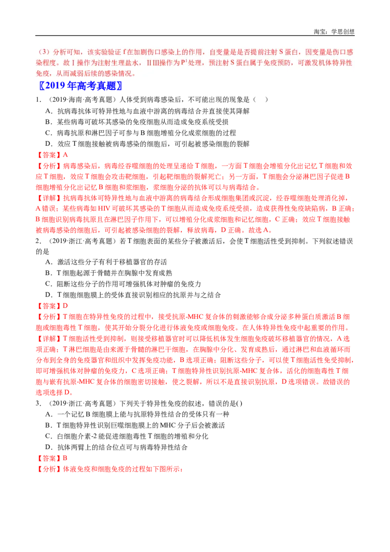 专题19免疫调节-好题汇编十年（2015-2024）高考生物真题分类汇编（全国通用）（解析版）_生物真题汇总_十年（2014-2024）高考生物真题分项汇编（全国通用）