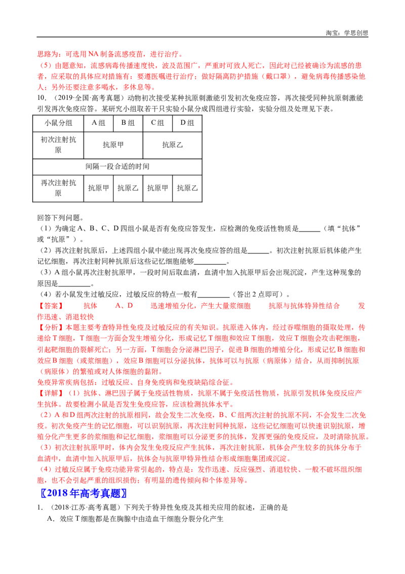 专题19免疫调节-好题汇编十年（2015-2024）高考生物真题分类汇编（全国通用）（解析版）_生物真题汇总_十年（2014-2024）高考生物真题分项汇编（全国通用）