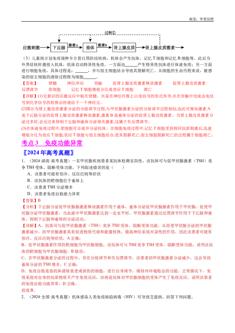 专题19免疫调节-好题汇编十年（2015-2024）高考生物真题分类汇编（全国通用）（解析版）_生物真题汇总_十年（2014-2024）高考生物真题分项汇编（全国通用）