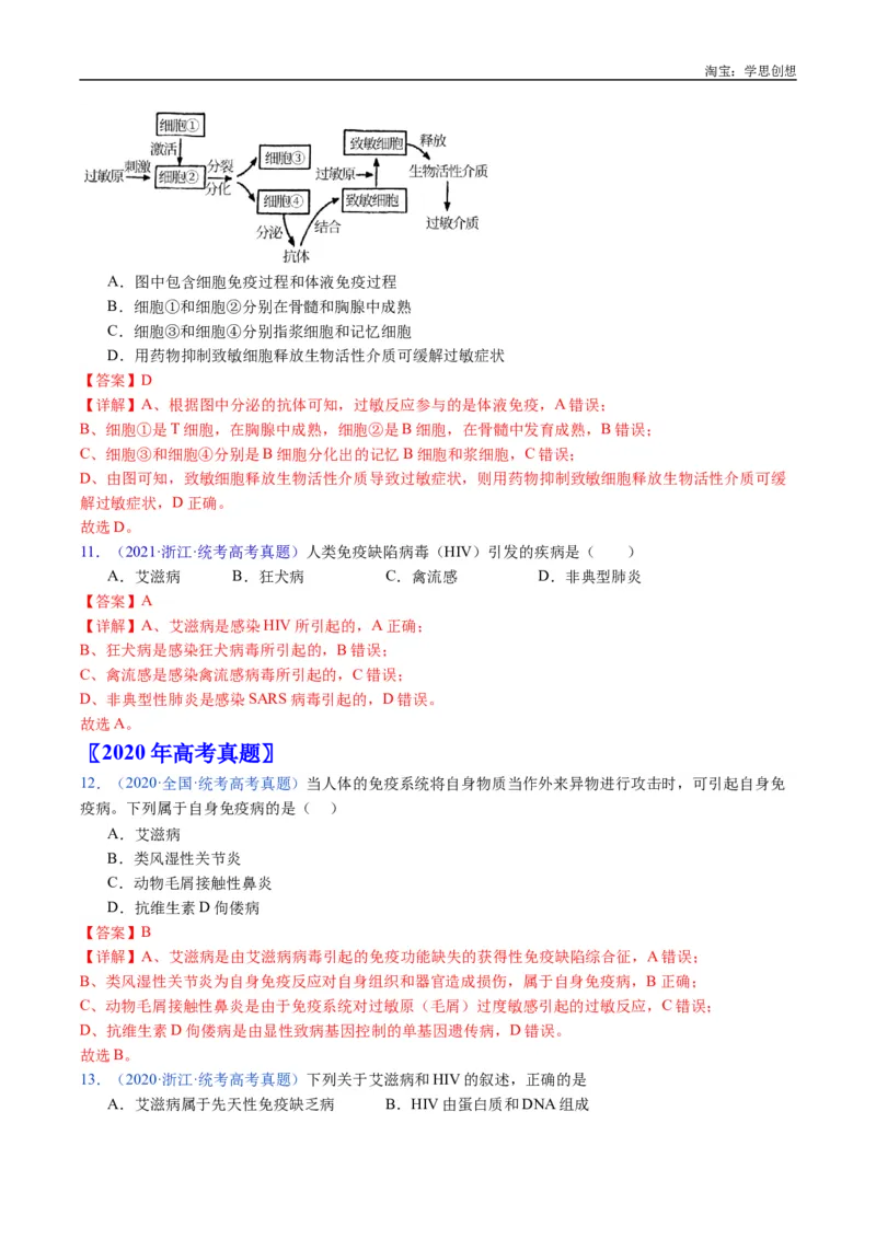 专题19免疫调节-好题汇编十年（2015-2024）高考生物真题分类汇编（全国通用）（解析版）_生物真题汇总_十年（2014-2024）高考生物真题分项汇编（全国通用）