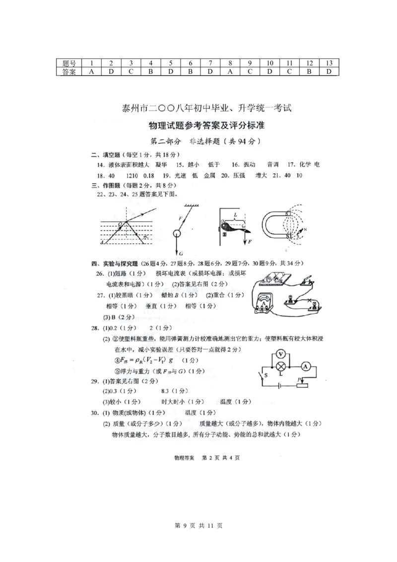 2008年江苏省泰州市中考物理试题及答案_江苏省中考_江苏省中考历年真题_江苏省中考物理2008-2024_江苏省泰州市中考物理（2008-2023年）真题卷