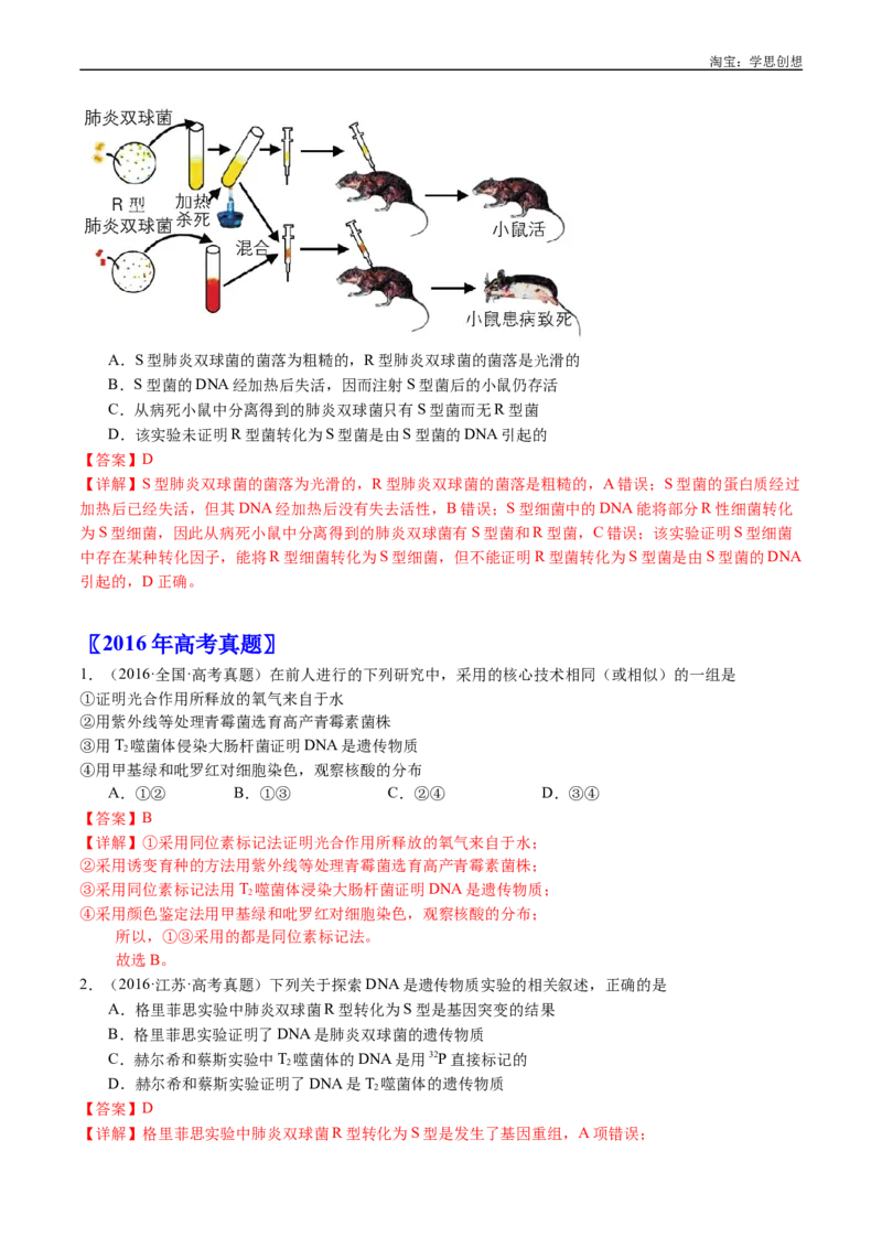 专题10遗传的分子基础-好题汇编十年（2015-2024）高考生物真题分项汇编（全国通用）（解析版）_生物真题汇总_十年（2014-2024）高考生物真题分项汇编（全国通用）