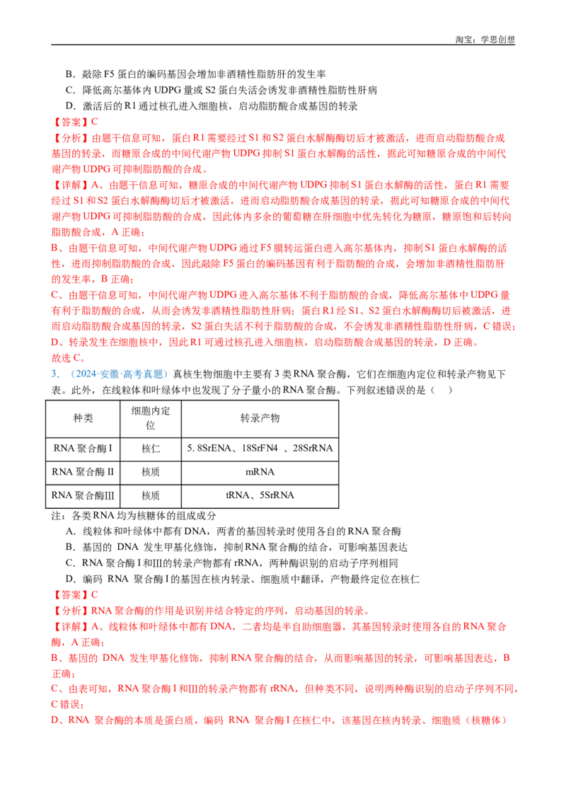 专题10遗传的分子基础-好题汇编十年（2015-2024）高考生物真题分项汇编（全国通用）（解析版）_生物真题汇总_十年（2014-2024）高考生物真题分项汇编（全国通用）