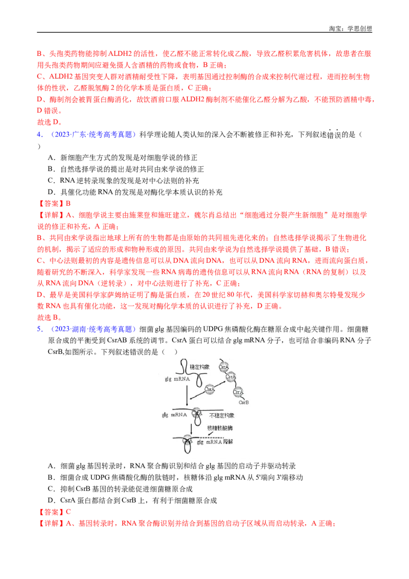 专题10遗传的分子基础-好题汇编十年（2015-2024）高考生物真题分项汇编（全国通用）（解析版）_生物真题汇总_十年（2014-2024）高考生物真题分项汇编（全国通用）