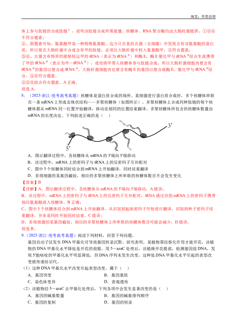 专题10遗传的分子基础-好题汇编十年（2015-2024）高考生物真题分项汇编（全国通用）（解析版）_生物真题汇总_十年（2014-2024）高考生物真题分项汇编（全国通用）