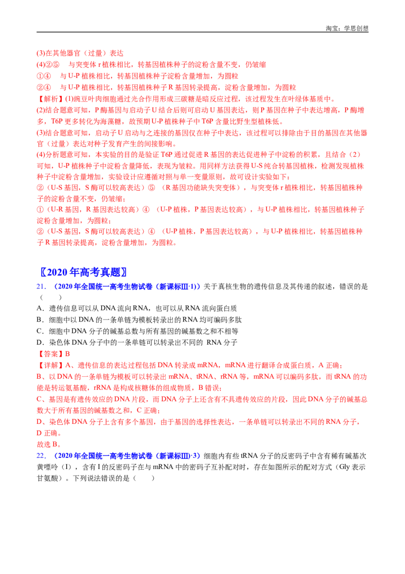 专题10遗传的分子基础-好题汇编十年（2015-2024）高考生物真题分项汇编（全国通用）（解析版）_生物真题汇总_十年（2014-2024）高考生物真题分项汇编（全国通用）