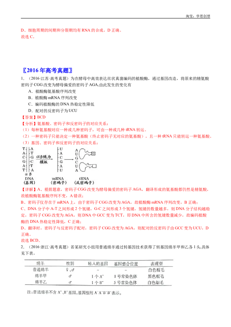 专题10遗传的分子基础-好题汇编十年（2015-2024）高考生物真题分项汇编（全国通用）（解析版）_生物真题汇总_十年（2014-2024）高考生物真题分项汇编（全国通用）