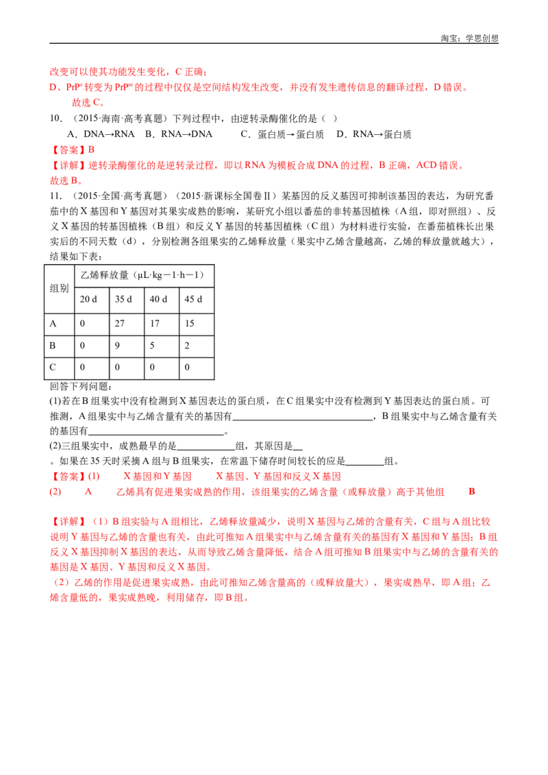 专题10遗传的分子基础-好题汇编十年（2015-2024）高考生物真题分项汇编（全国通用）（解析版）_生物真题汇总_十年（2014-2024）高考生物真题分项汇编（全国通用）