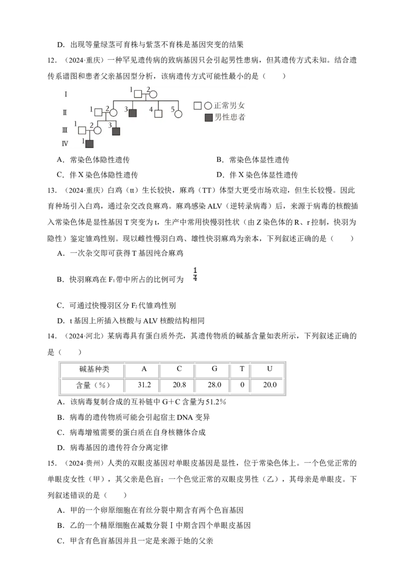 专题11孟德尔定律_生物真题汇总_&radic;近三年（2023-2025）高考生物真题分专项精编_真题分专项汇编