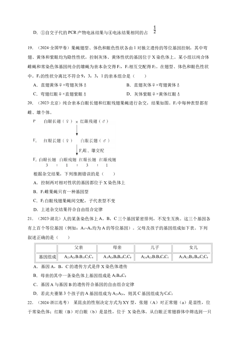 专题11孟德尔定律_生物真题汇总_&radic;近三年（2023-2025）高考生物真题分专项精编_真题分专项汇编