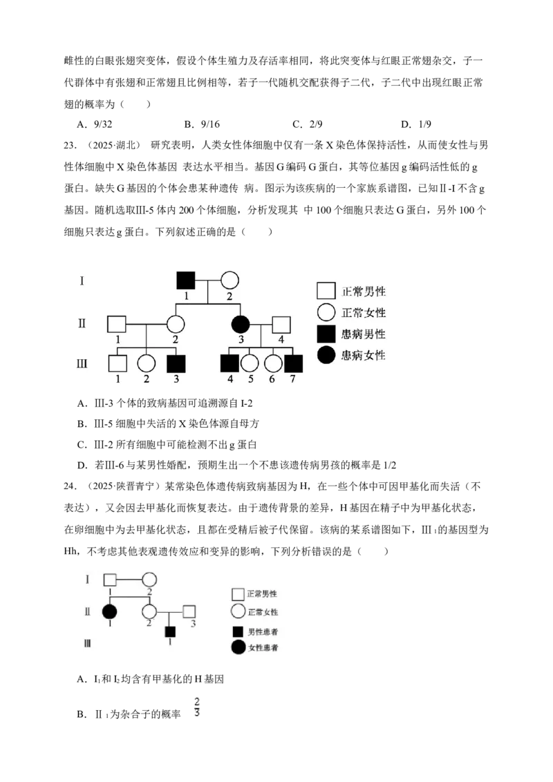 专题11孟德尔定律_生物真题汇总_&radic;近三年（2023-2025）高考生物真题分专项精编_真题分专项汇编