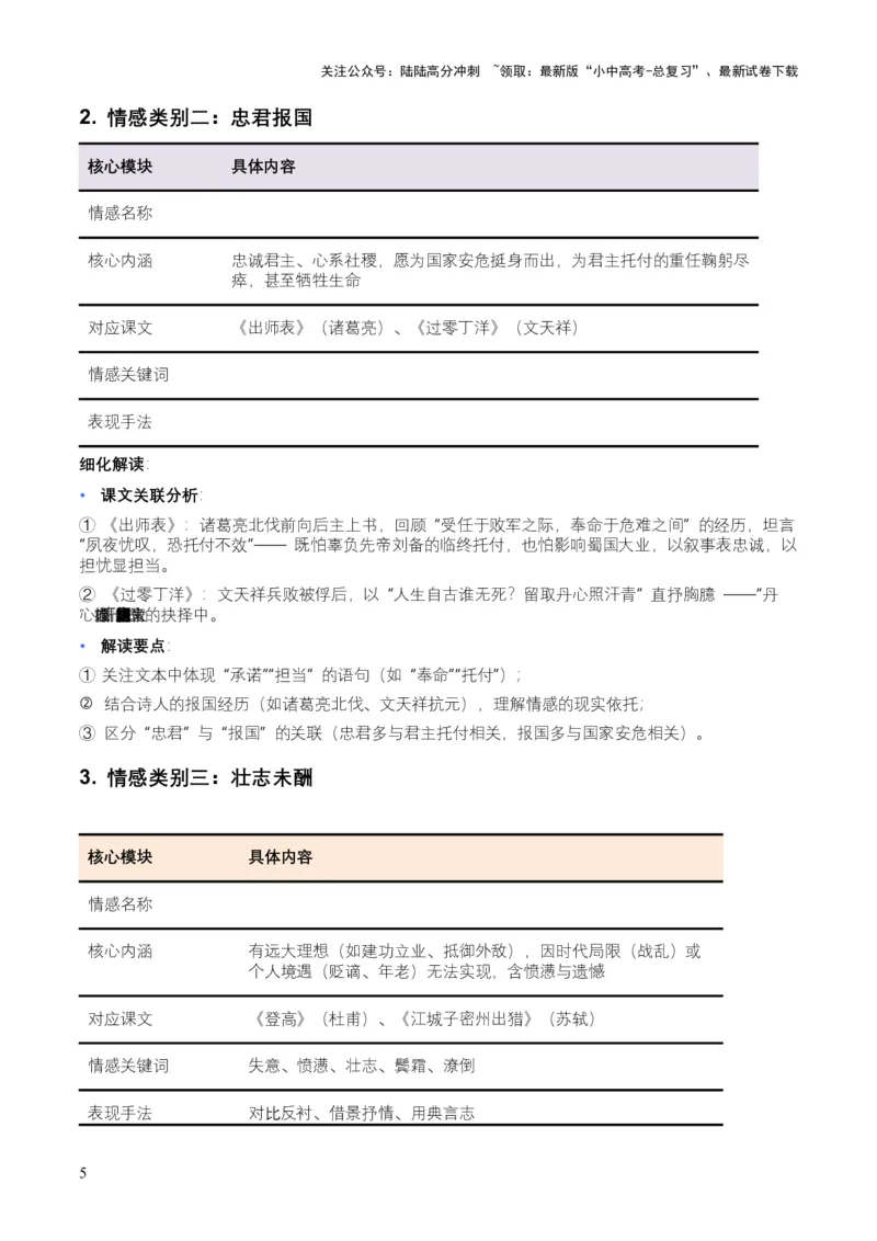 2026年全国中考语文一轮复习讲义：古诗文阅读之情感主旨（全国适用）(原卷）_02中考总复习（2026版更新中）_01-语文-中考总复习_2026年中考复习（更新中）_2026年全国中考语文一轮复习讲义