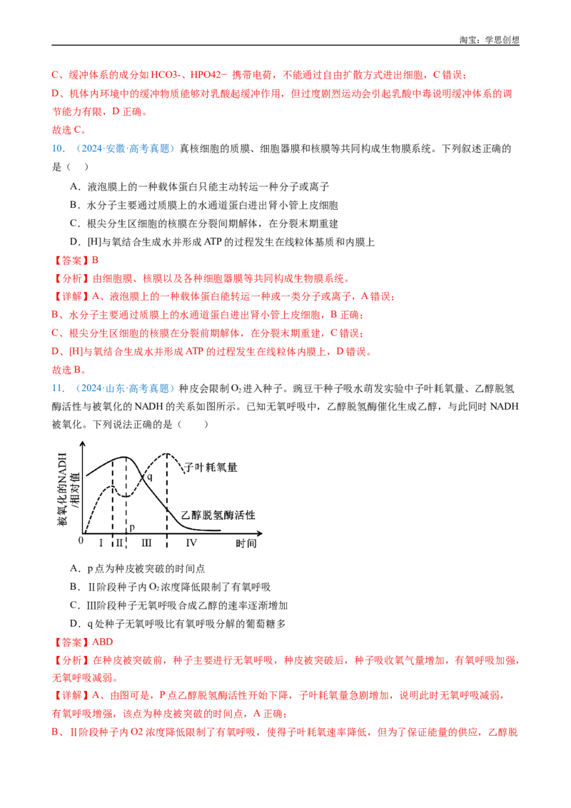 专题05细胞呼吸-好题汇编十年（2015-2024）高考生物真题分类汇编（全国通用）（解析版）_生物真题汇总_十年（2014-2024）高考生物真题分项汇编（全国通用）