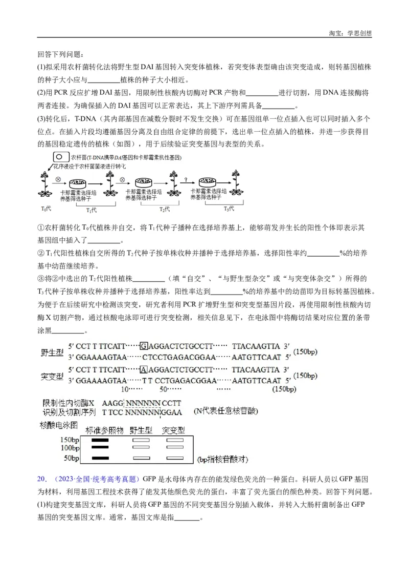 专题25基因工程-好题汇编十年（2015-2024）高考生物真题分类汇编（全国通用）（原卷版）_生物真题汇总_十年（2014-2024）高考生物真题分项汇编（全国通用）