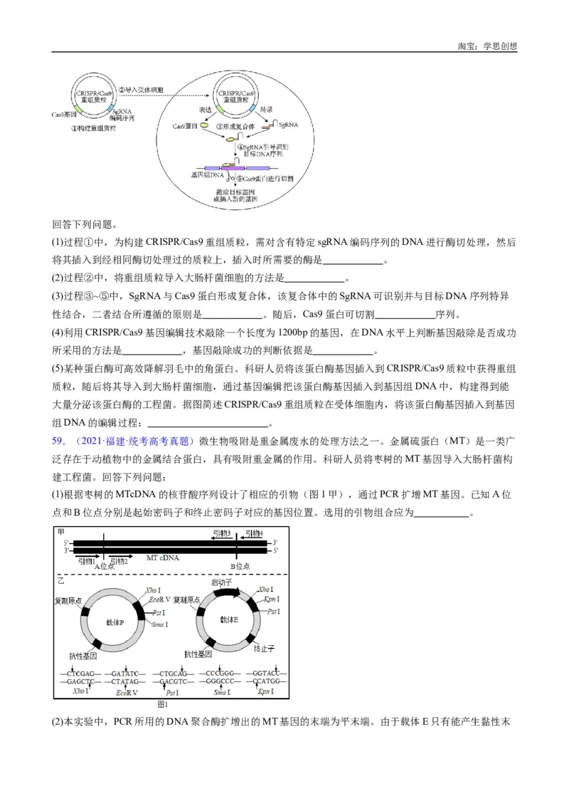 专题25基因工程-好题汇编十年（2015-2024）高考生物真题分类汇编（全国通用）（原卷版）_生物真题汇总_十年（2014-2024）高考生物真题分项汇编（全国通用）