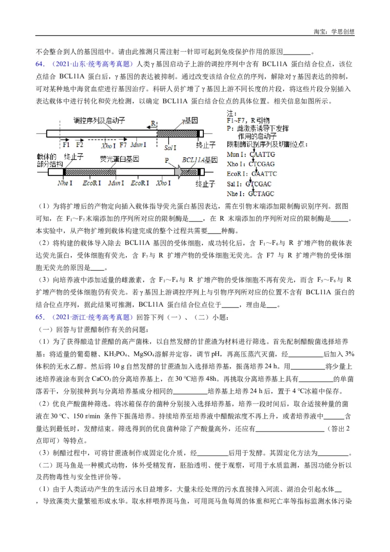 专题25基因工程-好题汇编十年（2015-2024）高考生物真题分类汇编（全国通用）（原卷版）_生物真题汇总_十年（2014-2024）高考生物真题分项汇编（全国通用）