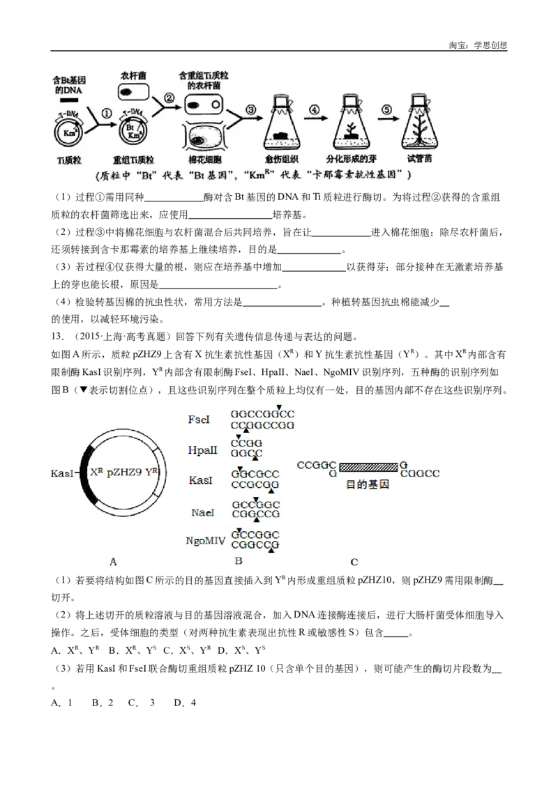 专题25基因工程-好题汇编十年（2015-2024）高考生物真题分类汇编（全国通用）（原卷版）_生物真题汇总_十年（2014-2024）高考生物真题分项汇编（全国通用）