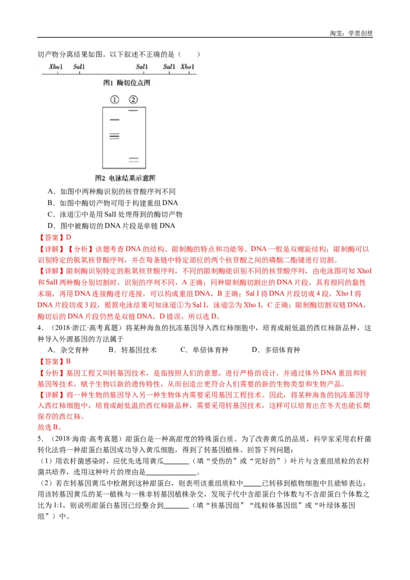 专题25基因工程-好题汇编十年（2015-2024）高考生物真题分类汇编（全国通用）（解析版）_生物真题汇总_十年（2014-2024）高考生物真题分项汇编（全国通用）