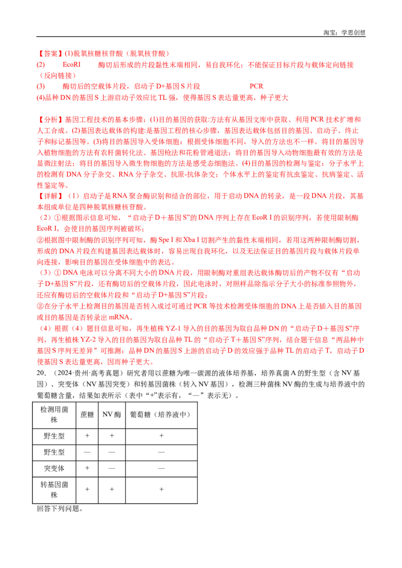 专题25基因工程-好题汇编十年（2015-2024）高考生物真题分类汇编（全国通用）（解析版）_生物真题汇总_十年（2014-2024）高考生物真题分项汇编（全国通用）