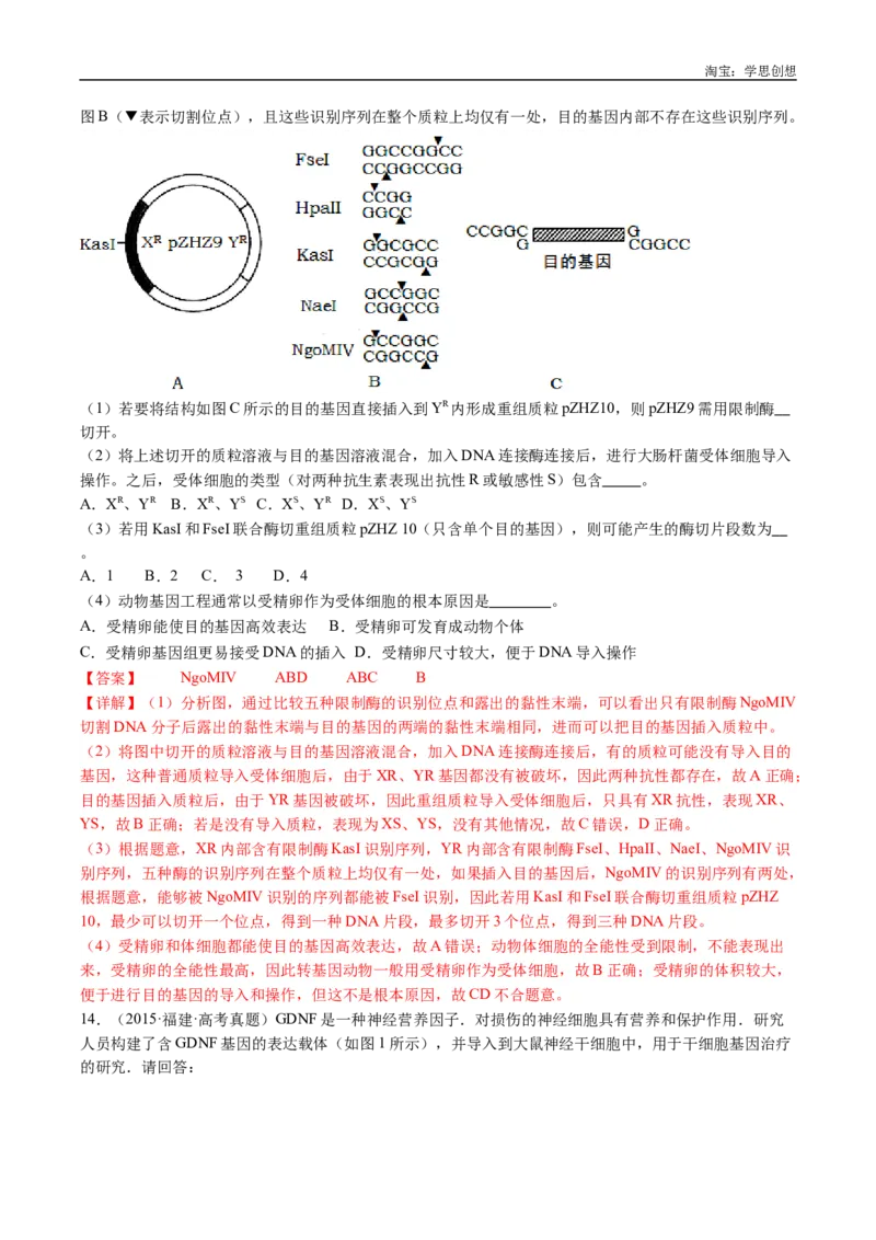 专题25基因工程-好题汇编十年（2015-2024）高考生物真题分类汇编（全国通用）（解析版）_生物真题汇总_十年（2014-2024）高考生物真题分项汇编（全国通用）