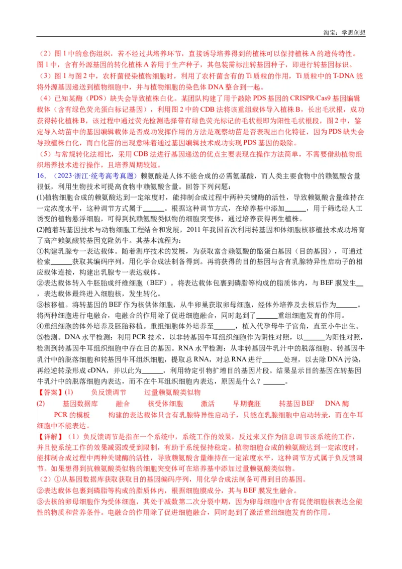 专题25基因工程-好题汇编十年（2015-2024）高考生物真题分类汇编（全国通用）（解析版）_生物真题汇总_十年（2014-2024）高考生物真题分项汇编（全国通用）