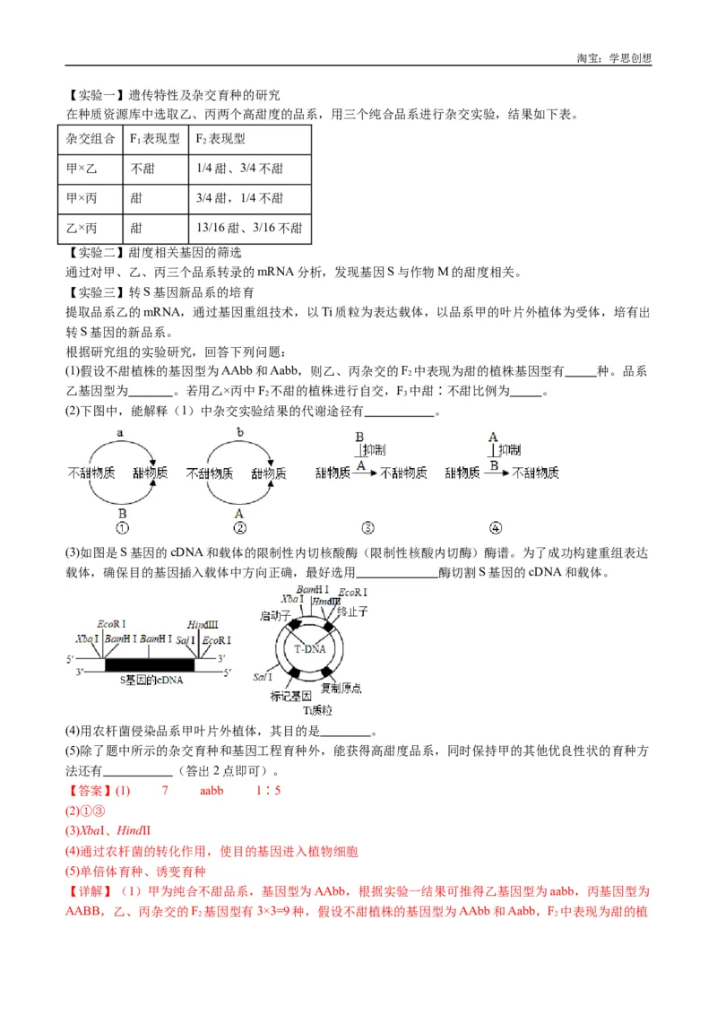 专题25基因工程-好题汇编十年（2015-2024）高考生物真题分类汇编（全国通用）（解析版）_生物真题汇总_十年（2014-2024）高考生物真题分项汇编（全国通用）