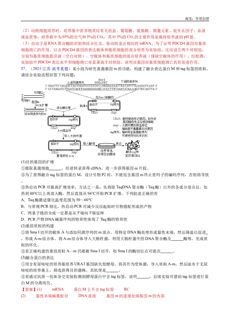 专题25基因工程-好题汇编十年（2015-2024）高考生物真题分类汇编（全国通用）（解析版）_生物真题汇总_十年（2014-2024）高考生物真题分项汇编（全国通用）