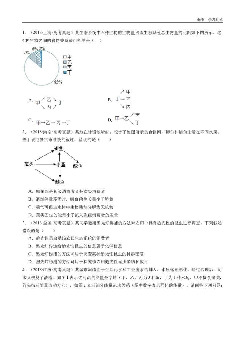 专题22生态系统和环境保护-好题汇编十年（2015-2024）高考生物真题分类汇编（全国通用）（原卷版）_生物真题汇总_十年（2014-2024）高考生物真题分项汇编（全国通用）