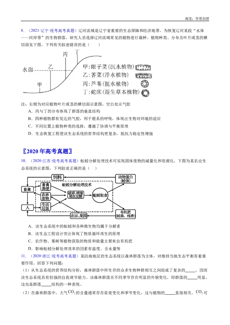 专题22生态系统和环境保护-好题汇编十年（2015-2024）高考生物真题分类汇编（全国通用）（原卷版）_生物真题汇总_十年（2014-2024）高考生物真题分项汇编（全国通用）