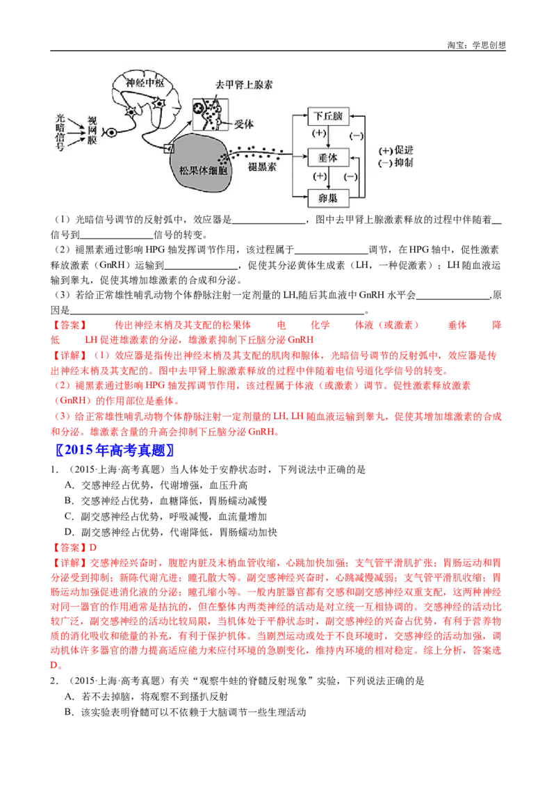 专题17神经调节-好题汇编十年（2015-2024）高考生物真题分类汇编（全国通用）（解析版）_生物真题汇总_十年（2014-2024）高考生物真题分项汇编（全国通用）