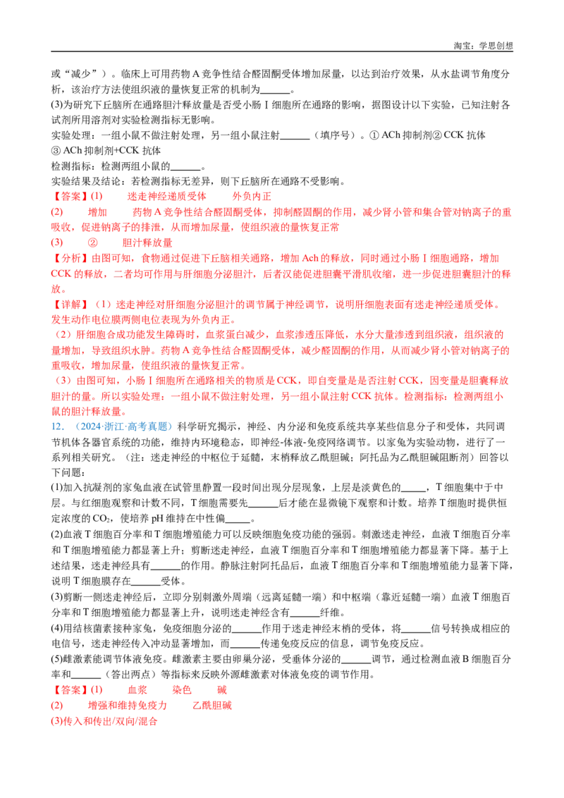 专题17神经调节-好题汇编十年（2015-2024）高考生物真题分类汇编（全国通用）（解析版）_生物真题汇总_十年（2014-2024）高考生物真题分项汇编（全国通用）