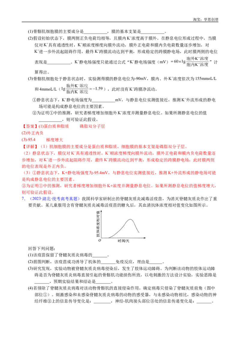 专题17神经调节-好题汇编十年（2015-2024）高考生物真题分类汇编（全国通用）（解析版）_生物真题汇总_十年（2014-2024）高考生物真题分项汇编（全国通用）