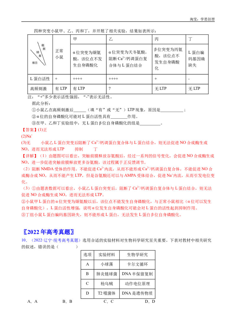 专题17神经调节-好题汇编十年（2015-2024）高考生物真题分类汇编（全国通用）（解析版）_生物真题汇总_十年（2014-2024）高考生物真题分项汇编（全国通用）