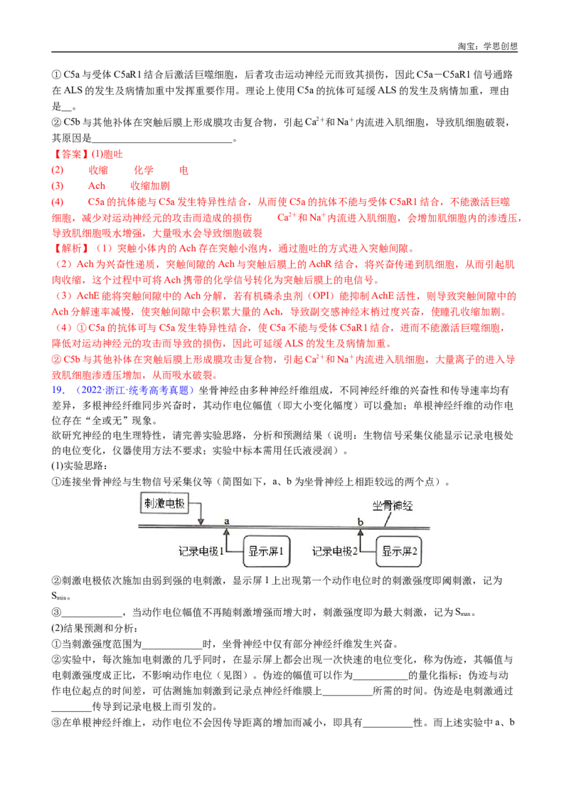 专题17神经调节-好题汇编十年（2015-2024）高考生物真题分类汇编（全国通用）（解析版）_生物真题汇总_十年（2014-2024）高考生物真题分项汇编（全国通用）