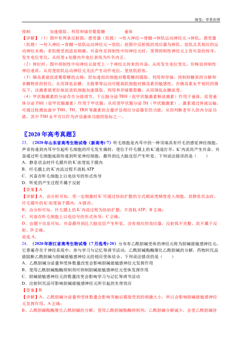专题17神经调节-好题汇编十年（2015-2024）高考生物真题分类汇编（全国通用）（解析版）_生物真题汇总_十年（2014-2024）高考生物真题分项汇编（全国通用）